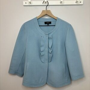 Talbots Boiled Wool Ruffle Jacket 14P 3/4 Sleeve Powder Blue Felted Preppy‎ Soft
